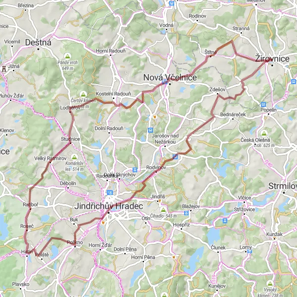 Miniaturní mapa "Gravelová stezka do Litkovic" inspirace pro cyklisty v oblasti Jihovýchod, Czech Republic. Vytvořeno pomocí plánovače tras Tarmacs.app