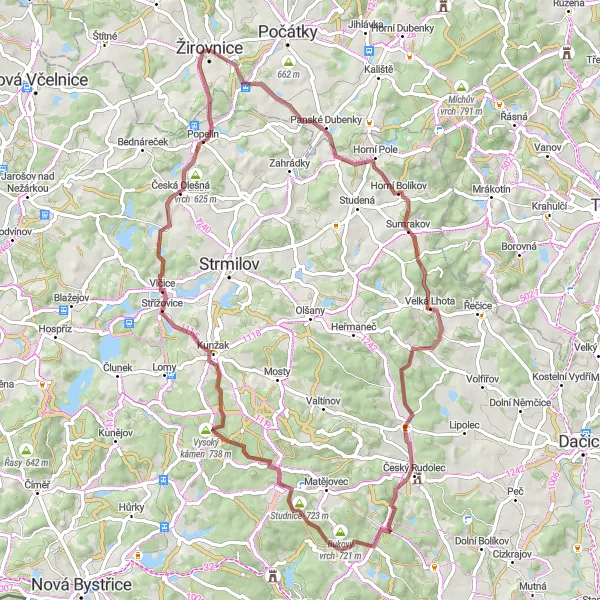 Miniatura mapy "Trasa w kierunku Horní Bolíkov na rowerze gravelowym" - trasy rowerowej w Jihovýchod, Czech Republic. Wygenerowane przez planer tras rowerowych Tarmacs.app