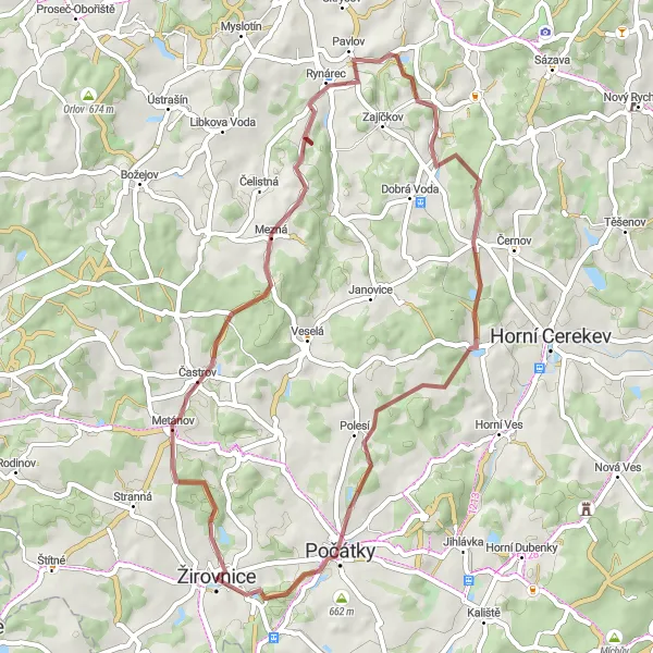Miniaturní mapa "Okruh přes Metánov a Hůrku" inspirace pro cyklisty v oblasti Jihovýchod, Czech Republic. Vytvořeno pomocí plánovače tras Tarmacs.app
