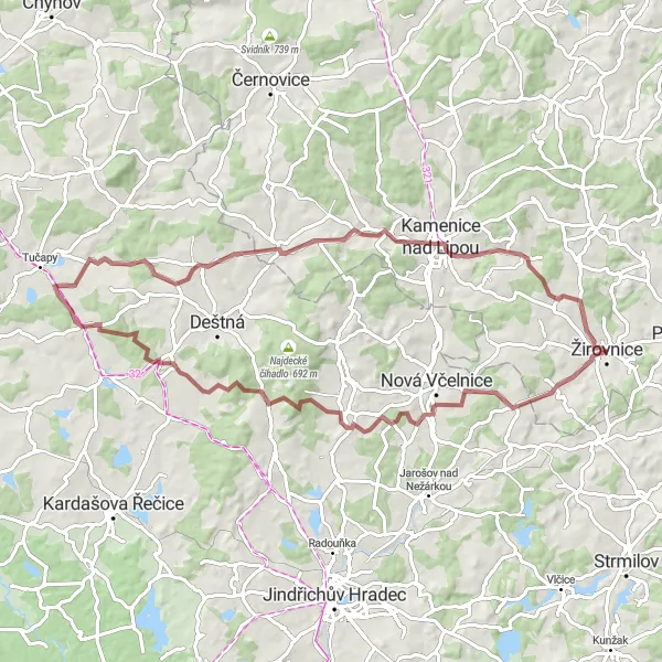 Mapa miniatúra "Dlouhý kopec discovery" cyklistická inšpirácia v Jihovýchod, Czech Republic. Vygenerované cyklistickým plánovačom trás Tarmacs.app