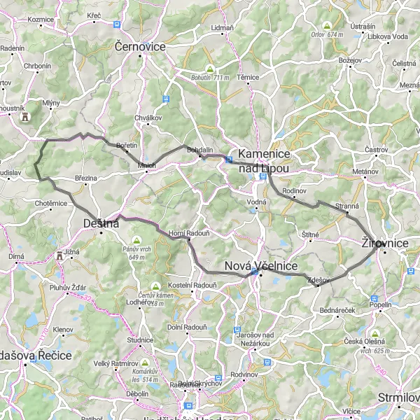 Miniaturní mapa "Cyklostezka kolem Nové Včelnice" inspirace pro cyklisty v oblasti Jihovýchod, Czech Republic. Vytvořeno pomocí plánovače tras Tarmacs.app