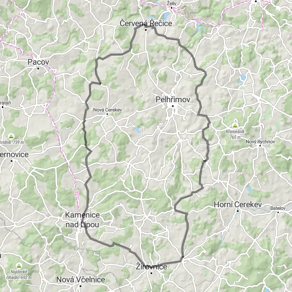 Miniatura mapy "Trasa w kierunku Kamenice nad Lipou na rowerze szosowym" - trasy rowerowej w Jihovýchod, Czech Republic. Wygenerowane przez planer tras rowerowych Tarmacs.app