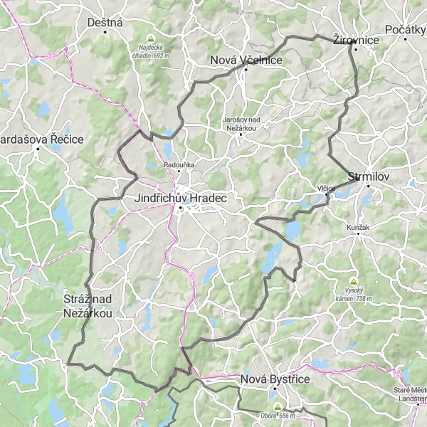 Miniaturní mapa "Okolím Žirovnice" inspirace pro cyklisty v oblasti Jihovýchod, Czech Republic. Vytvořeno pomocí plánovače tras Tarmacs.app