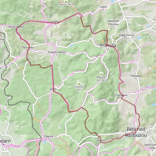 Map miniature of "Off-Road Adventure: Explore Bělá nad Radbuzou and Surrounding Villages" cycling inspiration in Jihozápad, Czech Republic. Generated by Tarmacs.app cycling route planner