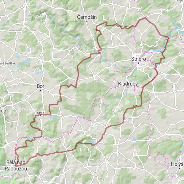 Mapa miniatúra "Gravelová cesta plná překvapení" cyklistická inšpirácia v Jihozápad, Czech Republic. Vygenerované cyklistickým plánovačom trás Tarmacs.app