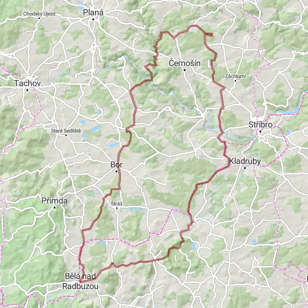 Mapa miniatúra "Gravelová trasa Bělá nad Radbuzou - Čečín" cyklistická inšpirácia v Jihozápad, Czech Republic. Vygenerované cyklistickým plánovačom trás Tarmacs.app