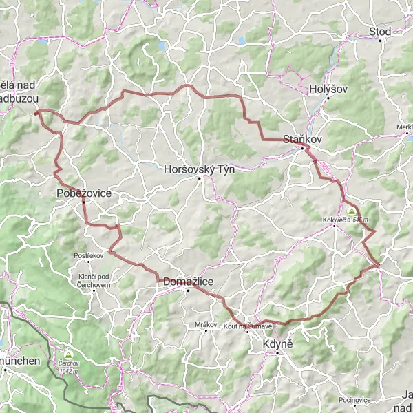 Mapa miniatúra "Gravelová trasa Semněvice - Hostouň" cyklistická inšpirácia v Jihozápad, Czech Republic. Vygenerované cyklistickým plánovačom trás Tarmacs.app