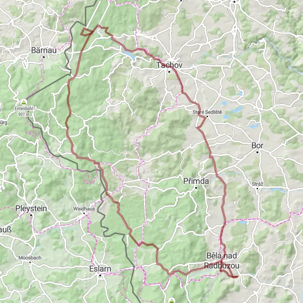 Map miniature of "The Gravel Adventure: Bělá nad Radbuzou to Tachov" cycling inspiration in Jihozápad, Czech Republic. Generated by Tarmacs.app cycling route planner