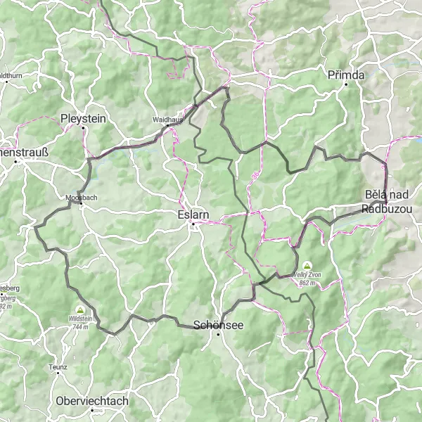 Mapa miniatúra "Cyklotúra Bělá nad Radbuzou - Waidhaus" cyklistická inšpirácia v Jihozápad, Czech Republic. Vygenerované cyklistickým plánovačom trás Tarmacs.app