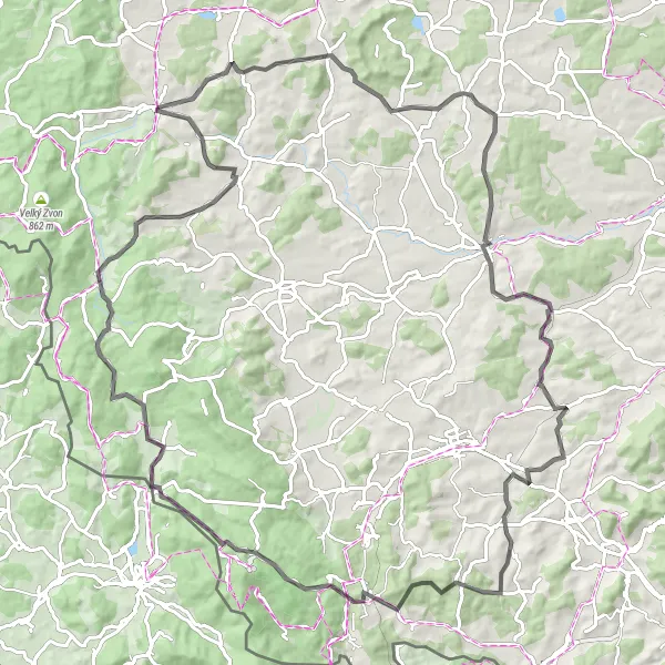 Map miniature of "Breathtaking Views and Scenic Landscapes: Bělá nad Radbuzou Circuit" cycling inspiration in Jihozápad, Czech Republic. Generated by Tarmacs.app cycling route planner