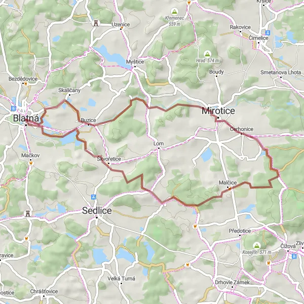 Map miniature of "Gravel Adventure" cycling inspiration in Jihozápad, Czech Republic. Generated by Tarmacs.app cycling route planner