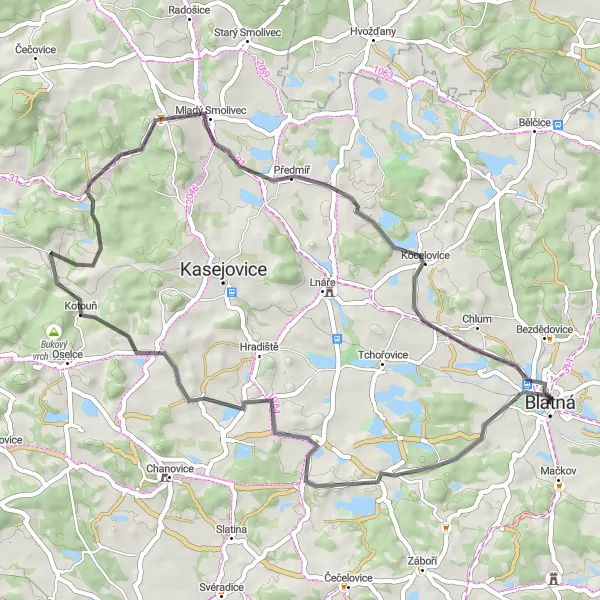 Map miniature of "Countryside Escape" cycling inspiration in Jihozápad, Czech Republic. Generated by Tarmacs.app cycling route planner