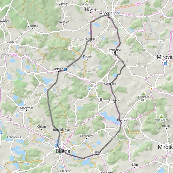 Karten-Miniaturansicht der Radinspiration "Road-Tour zur Slepičí hora und Stráž" in Jihozápad, Czech Republic. Erstellt vom Tarmacs.app-Routenplaner für Radtouren