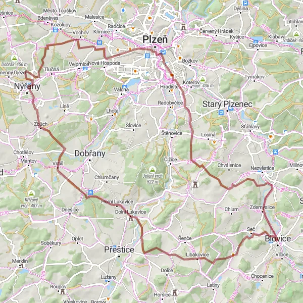 Map miniature of "Blovice - Plevňov Circular Route" cycling inspiration in Jihozápad, Czech Republic. Generated by Tarmacs.app cycling route planner