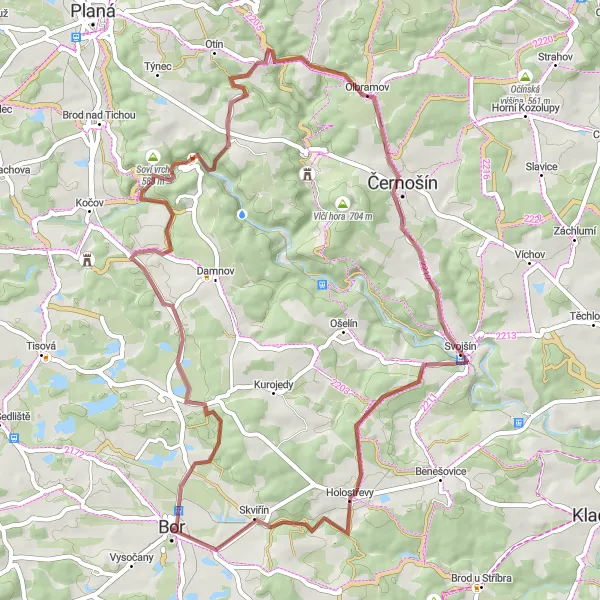 Map miniature of "Bor - Nová Hospoda" cycling inspiration in Jihozápad, Czech Republic. Generated by Tarmacs.app cycling route planner