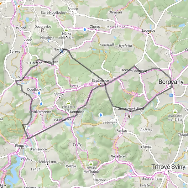 Mapa miniatúra "Road Planá hora Circuit" cyklistická inšpirácia v Jihozápad, Czech Republic. Vygenerované cyklistickým plánovačom trás Tarmacs.app