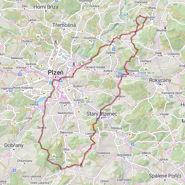 Map miniature of "Pilsen - Nebílovy Circuit" cycling inspiration in Jihozápad, Czech Republic. Generated by Tarmacs.app cycling route planner