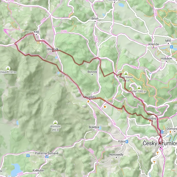 Map miniature of "Krumlov Gravel Adventure" cycling inspiration in Jihozápad, Czech Republic. Generated by Tarmacs.app cycling route planner