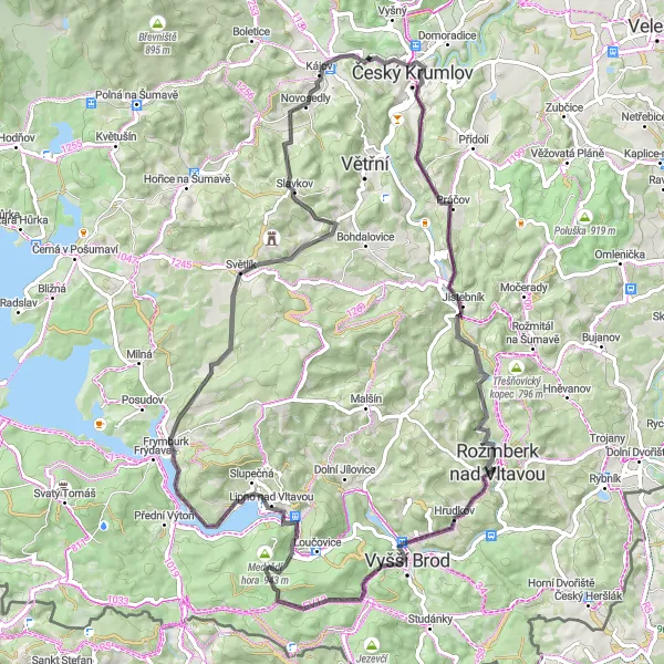 Map miniature of "Krumlov Hills Challenge" cycling inspiration in Jihozápad, Czech Republic. Generated by Tarmacs.app cycling route planner