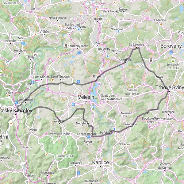 Map miniature of "Challenging Hills Ride" cycling inspiration in Jihozápad, Czech Republic. Generated by Tarmacs.app cycling route planner