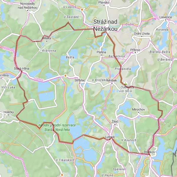 Map miniature of "Serene Escapes: Lutová to Libořezy" cycling inspiration in Jihozápad, Czech Republic. Generated by Tarmacs.app cycling route planner