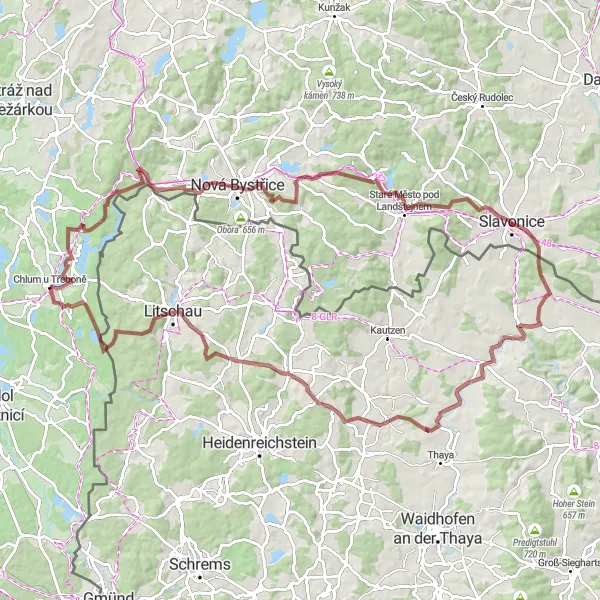 Map miniature of "The Ultimate Challenge: Nová Bystřice to Pařezí" cycling inspiration in Jihozápad, Czech Republic. Generated by Tarmacs.app cycling route planner