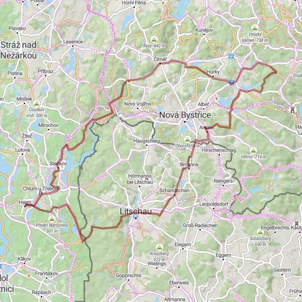 Map miniature of "Unveiling Secrets: Chlum u Třeboně to Pařezí" cycling inspiration in Jihozápad, Czech Republic. Generated by Tarmacs.app cycling route planner