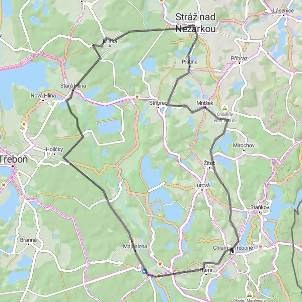 Miniaturní mapa "Okruh kolem Chlumu u Třeboně" inspirace pro cyklisty v oblasti Jihozápad, Czech Republic. Vytvořeno pomocí plánovače tras Tarmacs.app