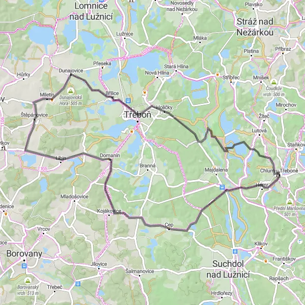 Miniatura mapy "Przejażdżka szosowa do Libín" - trasy rowerowej w Jihozápad, Czech Republic. Wygenerowane przez planer tras rowerowych Tarmacs.app