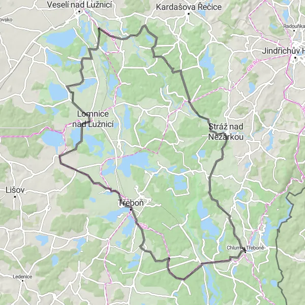 Map miniature of "Chlum u Třeboně - Břilice Loop" cycling inspiration in Jihozápad, Czech Republic. Generated by Tarmacs.app cycling route planner