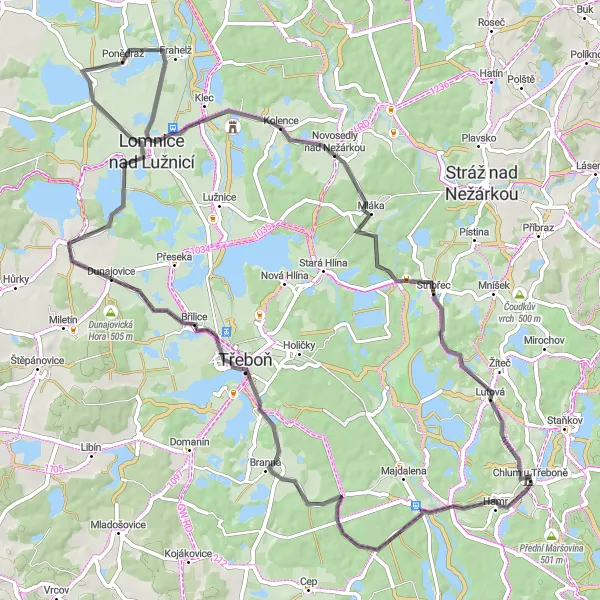Map miniature of "Chlum u Třeboně - Břilice Extended Loop" cycling inspiration in Jihozápad, Czech Republic. Generated by Tarmacs.app cycling route planner