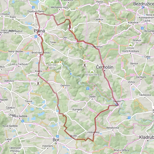 Karten-Miniaturansicht der Radinspiration "Abenteuerliche Gravel-Tour" in Jihozápad, Czech Republic. Erstellt vom Tarmacs.app-Routenplaner für Radtouren