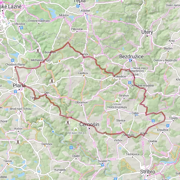 Map miniature of "Scenic Gravel Ride" cycling inspiration in Jihozápad, Czech Republic. Generated by Tarmacs.app cycling route planner