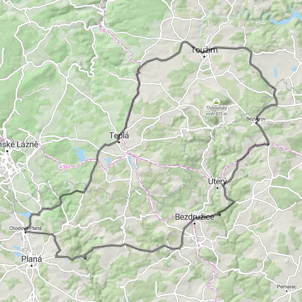 Miniaturní mapa "Okruh kolem Radyně a Olešovic" inspirace pro cyklisty v oblasti Jihozápad, Czech Republic. Vytvořeno pomocí plánovače tras Tarmacs.app