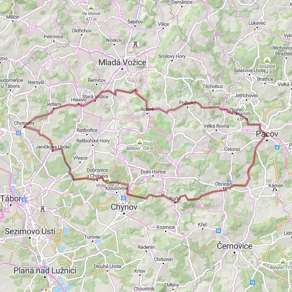 Map miniature of "Gravel Cycling Adventure: Chotoviny to Bukovec" cycling inspiration in Jihozápad, Czech Republic. Generated by Tarmacs.app cycling route planner