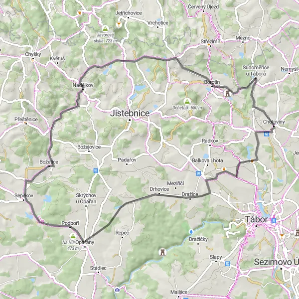 Miniatura mapy "Trasa Rowerowa w okolicach Chotoviny" - trasy rowerowej w Jihozápad, Czech Republic. Wygenerowane przez planer tras rowerowych Tarmacs.app