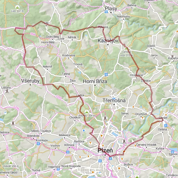 Mapa miniatúra "Okoledovaná cyklostezka" cyklistická inšpirácia v Jihozápad, Czech Republic. Vygenerované cyklistickým plánovačom trás Tarmacs.app