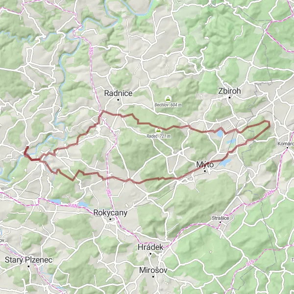 Karten-Miniaturansicht der Radinspiration "Graveltour durch Smědčice und Kařízek" in Jihozápad, Czech Republic. Erstellt vom Tarmacs.app-Routenplaner für Radtouren