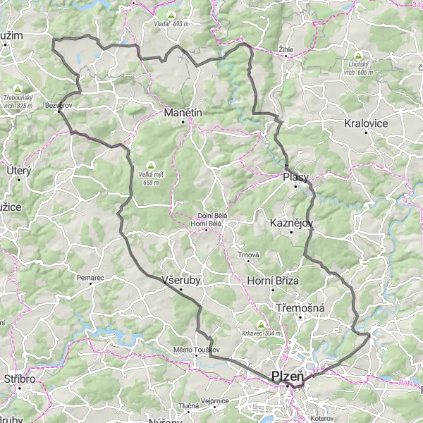 Miniatura mapy "Trasa Holý vrch - Dolany" - trasy rowerowej w Jihozápad, Czech Republic. Wygenerowane przez planer tras rowerowych Tarmacs.app