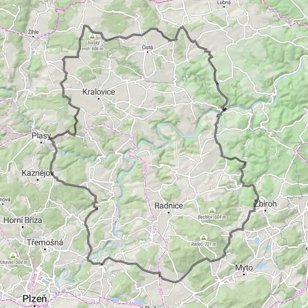 Mapa miniatúra "Výlet na Chrástecký vrch" cyklistická inšpirácia v Jihozápad, Czech Republic. Vygenerované cyklistickým plánovačom trás Tarmacs.app