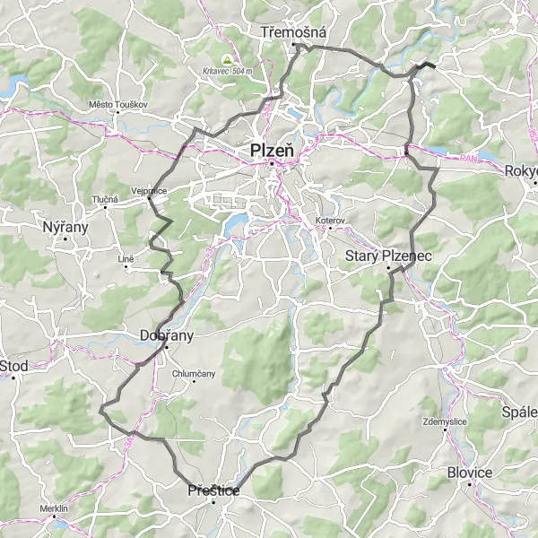 Karten-Miniaturansicht der Radinspiration "Chrást - Vejprnice Radrundtour" in Jihozápad, Czech Republic. Erstellt vom Tarmacs.app-Routenplaner für Radtouren