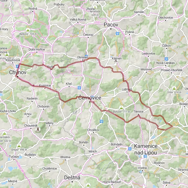 Map miniature of "Gravel Adventure to Remember" cycling inspiration in Jihozápad, Czech Republic. Generated by Tarmacs.app cycling route planner