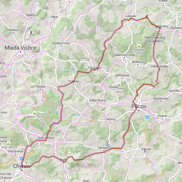 Miniaturní mapa "Gravelová cesta k Pacově hoře" inspirace pro cyklisty v oblasti Jihozápad, Czech Republic. Vytvořeno pomocí plánovače tras Tarmacs.app