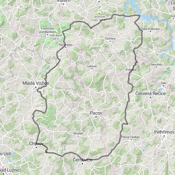 Miniaturní mapa "Okružní cyklistická trasa Chýnov - Bořetice" inspirace pro cyklisty v oblasti Jihozápad, Czech Republic. Vytvořeno pomocí plánovače tras Tarmacs.app