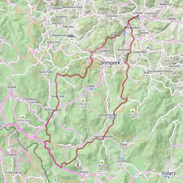 Karten-Miniaturansicht der Radinspiration "69km Gravelroute durch Čkyně, Kupa und Horní Vltavice" in Jihozápad, Czech Republic. Erstellt vom Tarmacs.app-Routenplaner für Radtouren