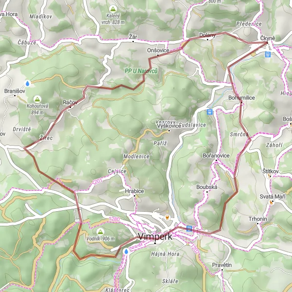 Miniatura mapy "Urocza trasa rowerowa w okolicach Čkyně" - trasy rowerowej w Jihozápad, Czech Republic. Wygenerowane przez planer tras rowerowych Tarmacs.app