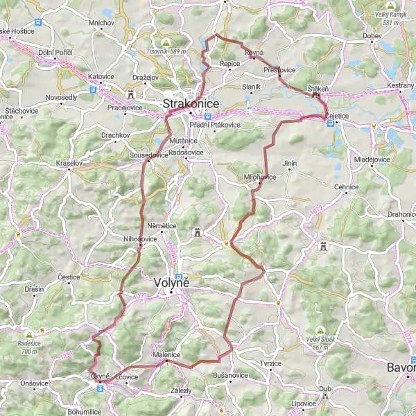 Mapa miniatúra "Gravelová trasa kolem Strakonic" cyklistická inšpirácia v Jihozápad, Czech Republic. Vygenerované cyklistickým plánovačom trás Tarmacs.app
