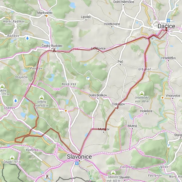 Miniaturní mapa "Cyklovýlet z Dačic II" inspirace pro cyklisty v oblasti Jihozápad, Czech Republic. Vytvořeno pomocí plánovače tras Tarmacs.app