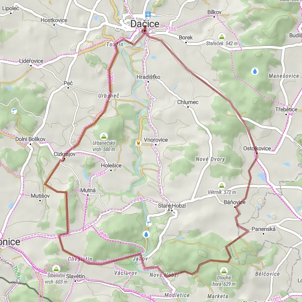 Miniaturní mapa "Gravelový výlet kolem Ostojkovic" inspirace pro cyklisty v oblasti Jihozápad, Czech Republic. Vytvořeno pomocí plánovače tras Tarmacs.app