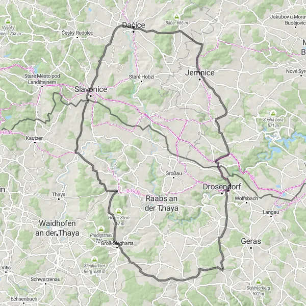 Miniatura mapy "Podbijająca trasa przez Schloss Dobersberg" - trasy rowerowej w Jihozápad, Czech Republic. Wygenerowane przez planer tras rowerowych Tarmacs.app